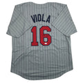 Autographed/Signed Frank Viola Minnesota Grey Pinstripe Baseball Jersey JSA COA