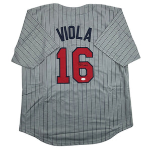 Autographed/Signed Frank Viola Minnesota Grey Pinstripe Baseball Jersey JSA COA