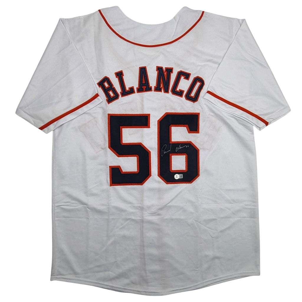 Autographed/Signed Ronel Blanco Houston White Baseball Jersey Beckett BAS COA
