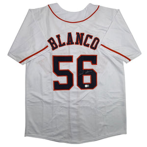 Autographed/Signed Ronel Blanco Houston White Baseball Jersey Beckett BAS COA