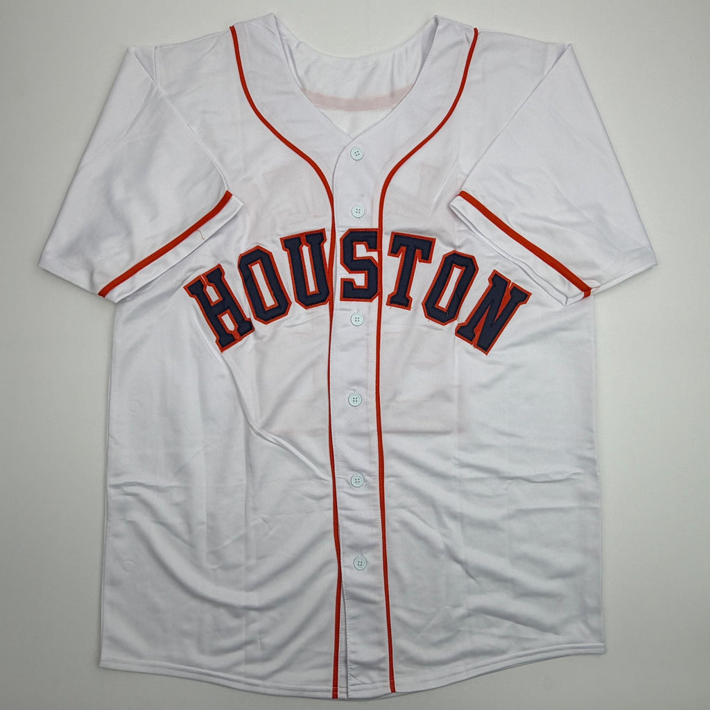 Autographed/Signed Ronel Blanco Houston White Baseball Jersey Beckett BAS COA