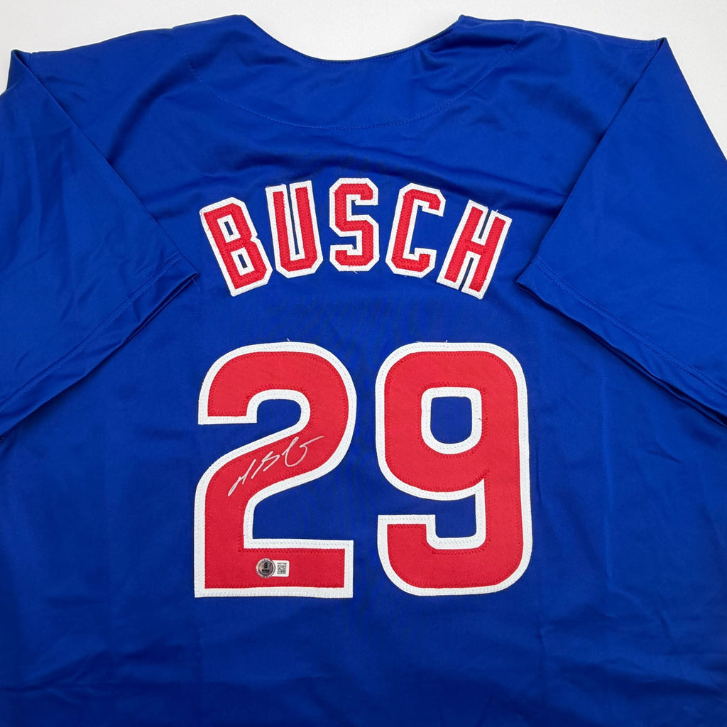 Autographed/Signed Michael Busch Chicago Blue Baseball Jersey Beckett BAS COA