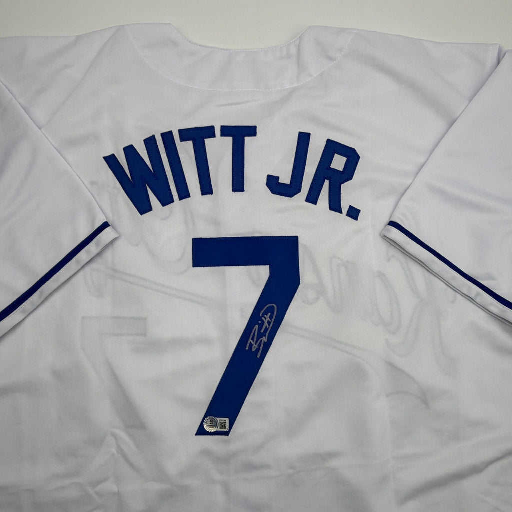 Autographed/Signed Bobby Witt Jr. Kansas City White Baseball Jersey Beckett BAS COA