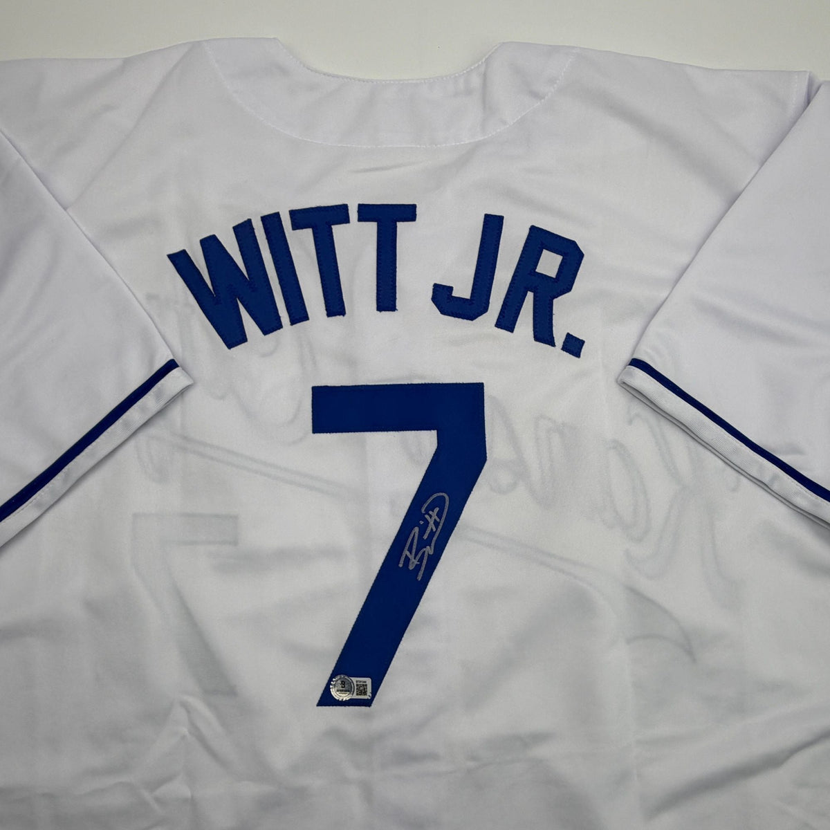 Autographed/Signed Bobby Witt Jr. Kansas City White Baseball Jersey Beckett BAS COA