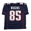 Autographed/Signed Jermaine Wiggins SB 36 Champs New England Blue Football Jersey JSA COA