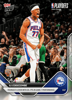 2025 Topps Now VJ Edgecombe #289 Youngest Guard Ever with 20+ Points in Game 7 Performance Philadelphia 76ers Rookie RC Basketball Card