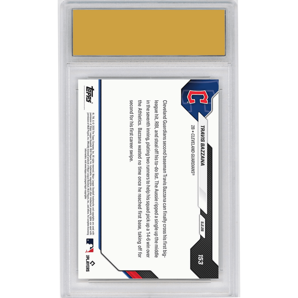 Graded 2026 Topps Now Travis Bazzana #153 Guardians Top Prospect Logs 1st Hit, RBI & Steal Cleveland Guardians Rookie RC Baseball Card HOFSM 10 Gem Mint