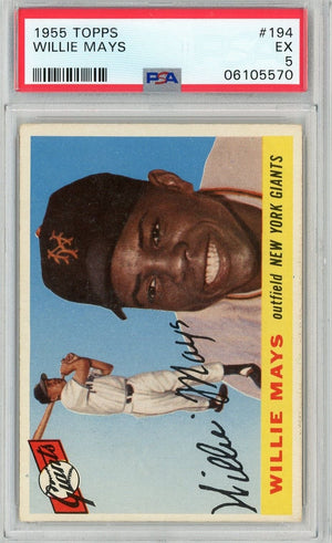 Graded 1955 Topps Willie Mays #194 Baseball Card PSA 5 Excellent