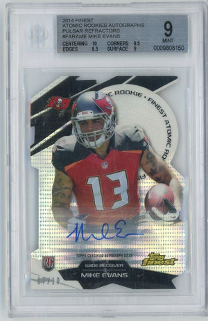 Graded 2014 Topps Finest Mike Evans #FARAME /10 Atomic Rookies Autographs Pulsar Refractors Rookie RC Football Card BGS 9 Auto 10