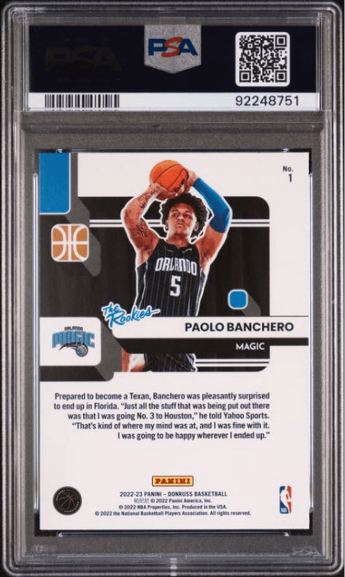 Graded 2022 Panini Donruss Paolo Banchero #1 The Rookies Rookie RC Basketball Card PSA 10 Gem Mint