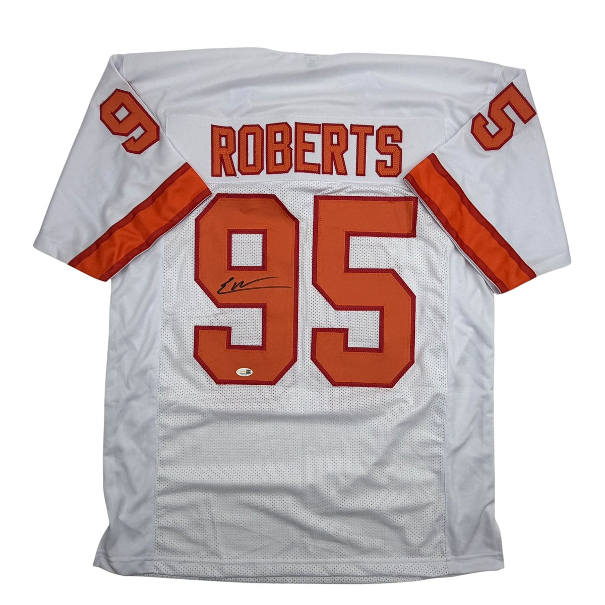 Autographed/Signed Elijah Roberts Tampa Bay Retro White Football Jersey Beckett BAS COA