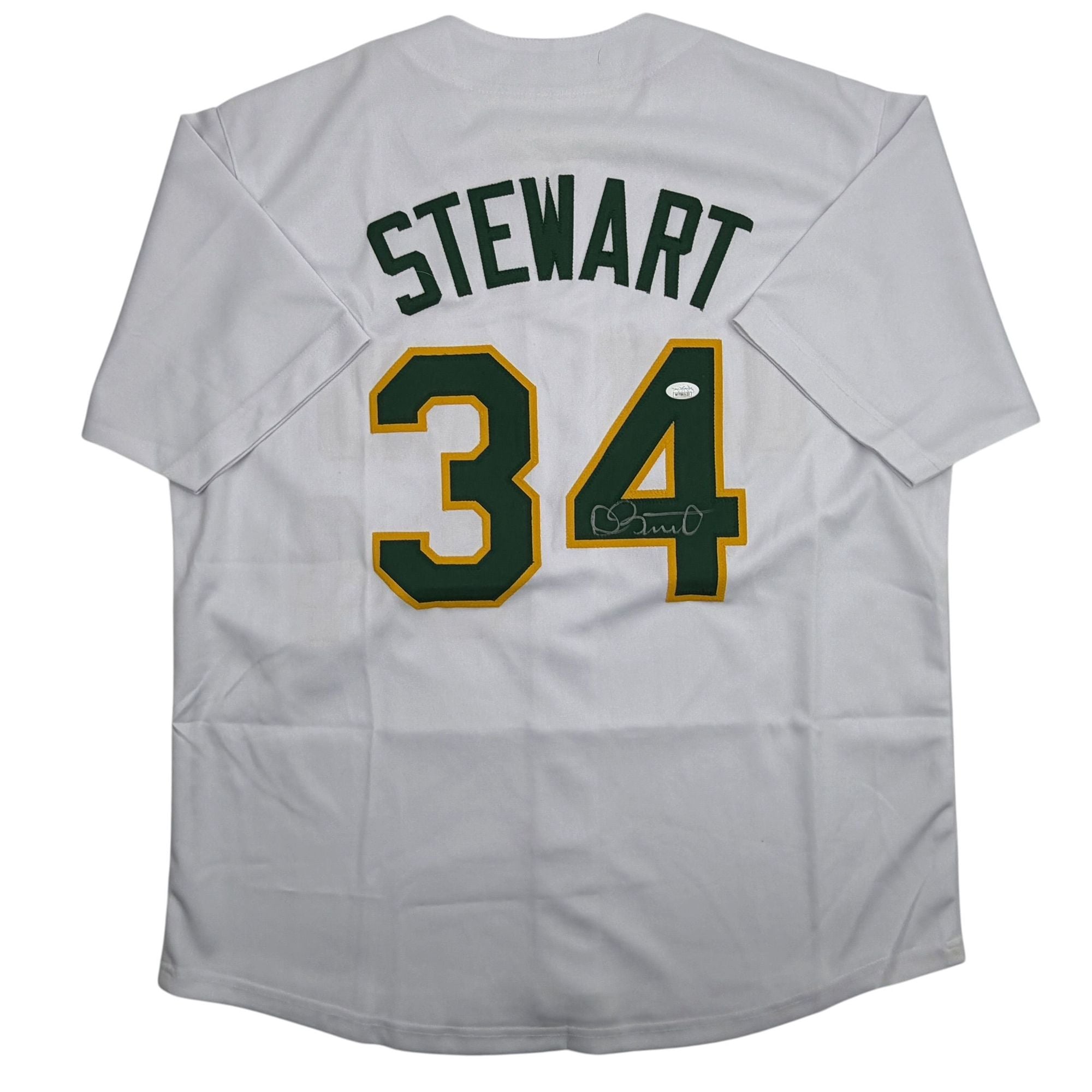 Autographed/Signed Dave Stewart Oakland White Baseball Jersey JSA COA