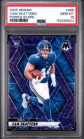 Graded 2025 Panini Mosaic Cam Skattebo #305 Purple Scope Rookie RC Football Card PSA 10 Gem Mint