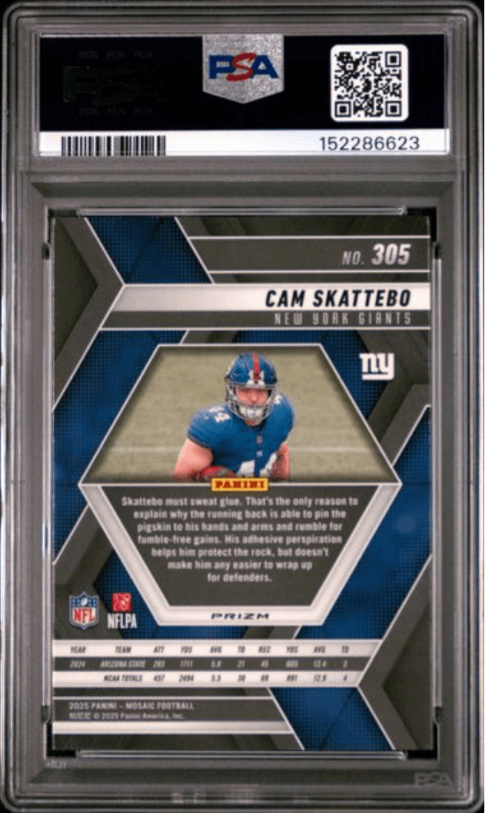 Graded 2025 Panini Mosaic Cam Skattebo #305 Purple Scope Rookie RC Football Card PSA 10 Gem Mint