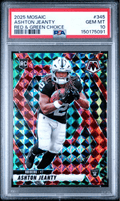 Graded 2025 Panini Mosaic Ashton Jeanty #345 Red & Green Choice Rookie RC Football Card PSA 10 Gem Mint