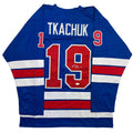 Autographed/Signed Matthew Tkachuk USA United States 2026 Olympics Gold Medal Blue Hockey Jersey JSA COA