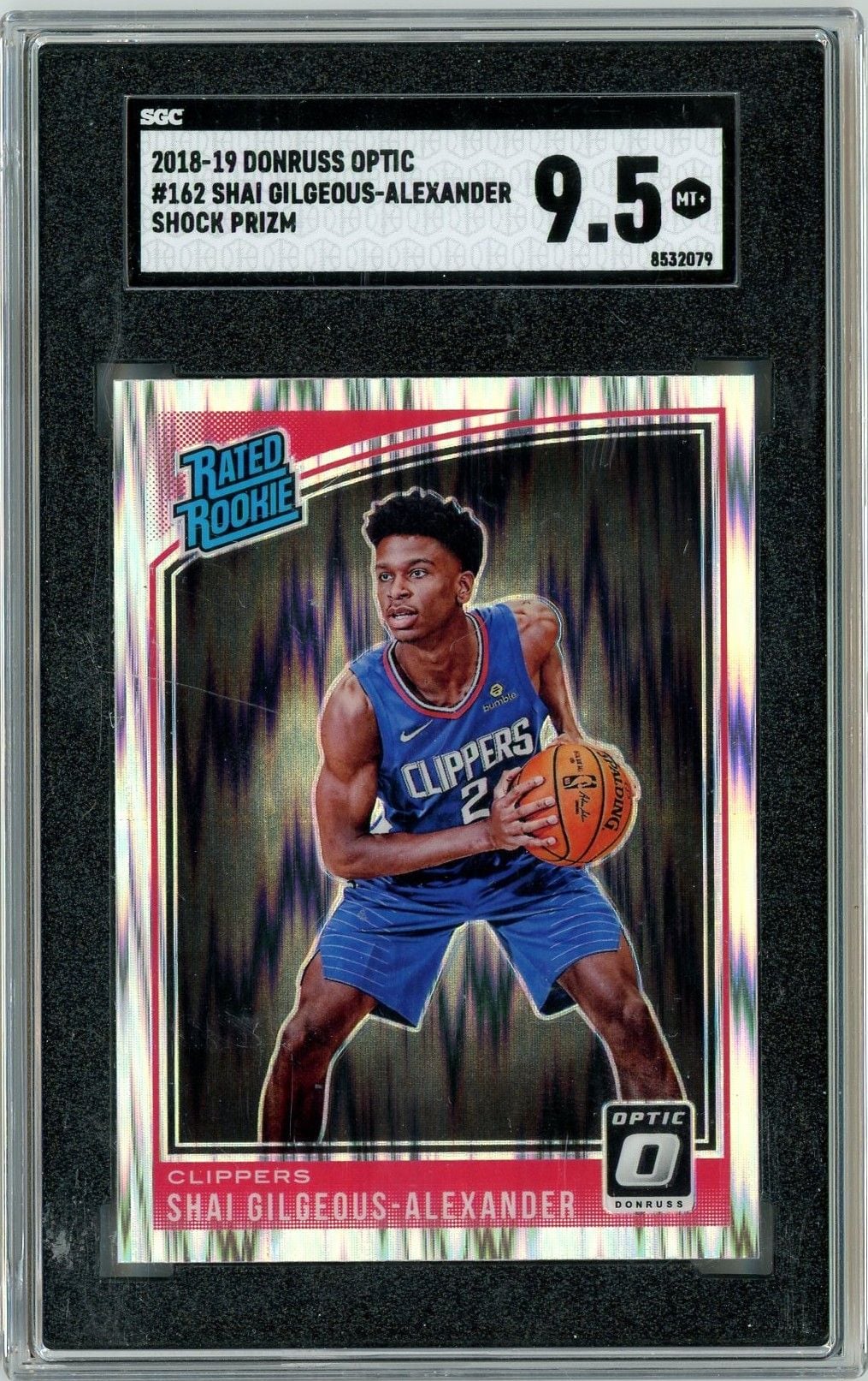 Graded 2018 Panini Donruss Optic Shai Gilgeous Alexander #162 Shock Prizm Rookie RC Basketball Card SGC 9.5 MT+