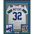 Framed Autographed/Signed Ricky Watters 35x39 Seattle White Football Jersey Beckett BAS COA