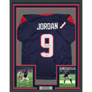 Framed Autographed/Signed Brevin Jordan 35x39 Houston Blue Football Jersey Beckett BAS COA
