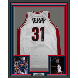 Framed Autographed/Signed Jason Terry 35x39 Arizona White College Basketball Jersey JSA COA