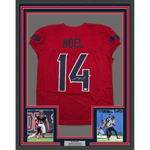 Framed Autographed/Signed Jaylin Noel 35x39 Houston Red Pro Cut Football Jersey JSA COA