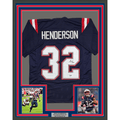 Framed Autographed/Signed TreVeyon Henderson 35x39 New England Blue Football Jersey Beckett BAS COA