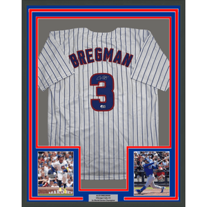 Framed Autographed/Signed Alex Bregman 35x39 Chicago Pinstripe Baseball Jersey Beckett BAS COA