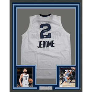 Framed Autographed/Signed Ty Jerome 35x39 Memphis White Basketball Jersey Beckett BAS COA