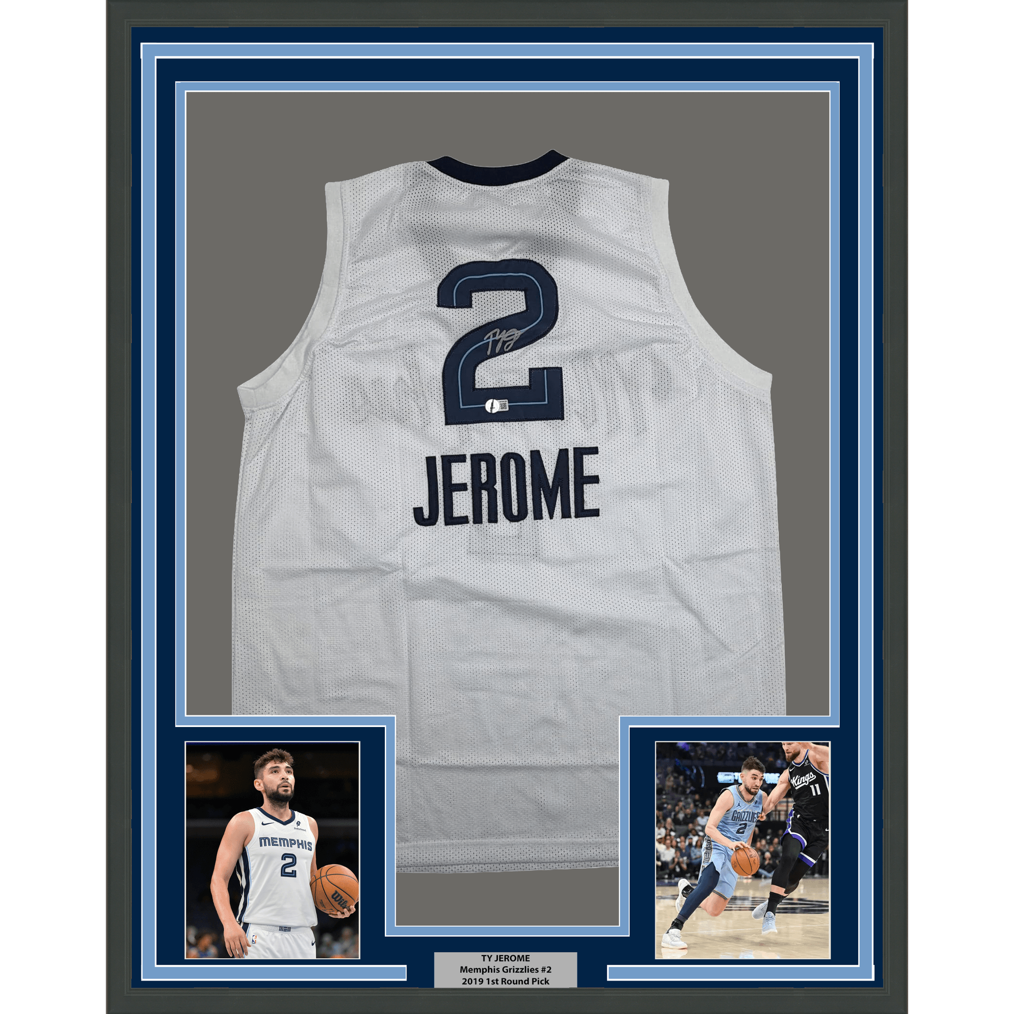 Framed Autographed/Signed Ty Jerome 35x39 Memphis White Basketball Jersey Beckett BAS COA