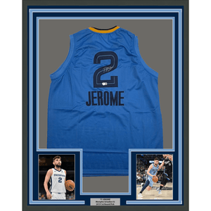 Framed Autographed/Signed Ty Jerome 35x39 Memphis Light Blue Basketball Jersey Beckett BAS COA