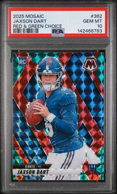 Graded 2025 Panini Mosaic Jaxson Dart #362 Red & Green Choice Rookie RC Football Card PSA 10 Gem Mint