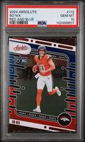 Graded 2024 Panini Absolute Bo Nix #112 Red and Blue Rookie RC Football Card PSA 10 Gem Mint