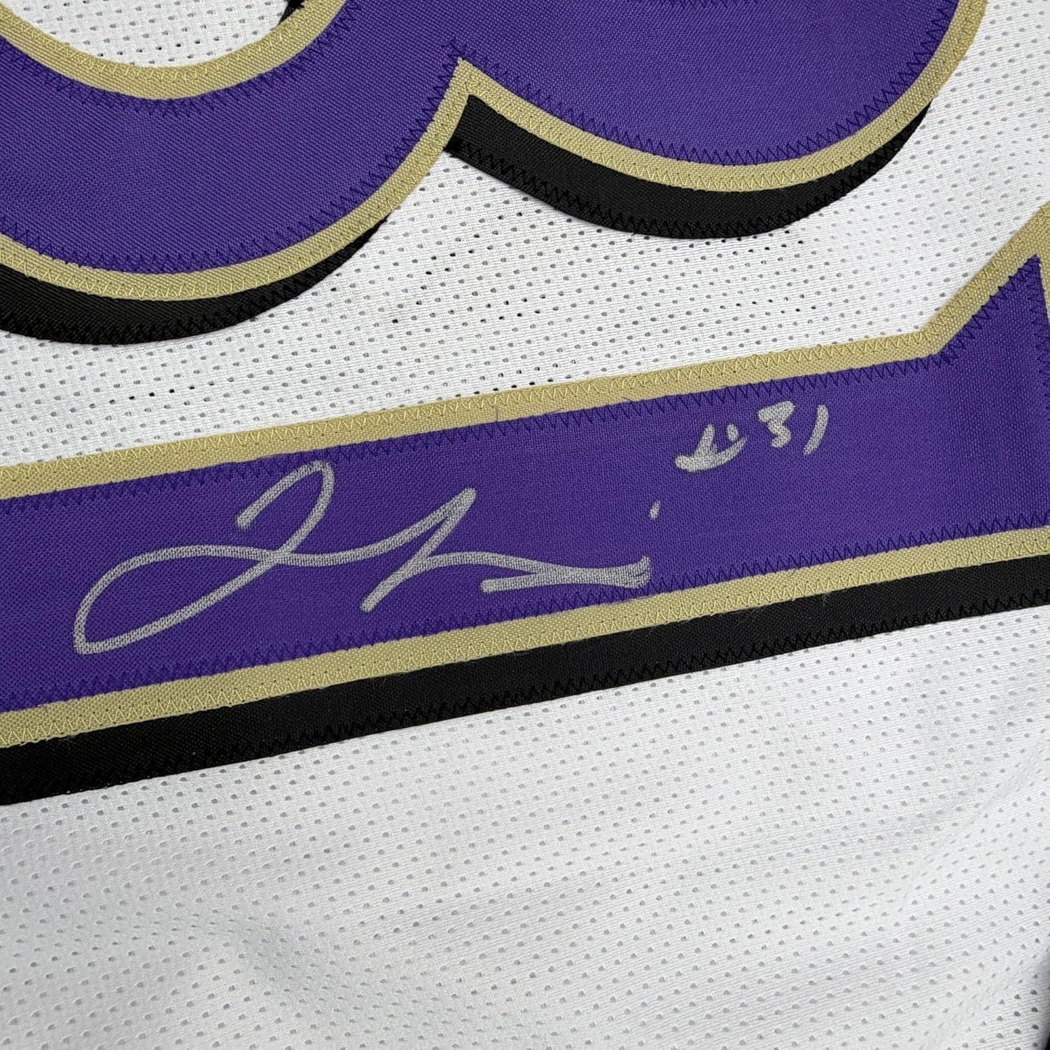 Framed Autographed/Signed Jamal Lewis 35x39 Baltimore White Football Jersey Beckett BAS COA