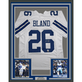 Framed Autographed/Signed Daron Bland 35x39 Dallas White Football Jersey JSA COA
