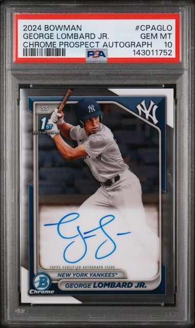 Graded 2024 Topps Bowman George Lombard Jr #CPAGLO Chrome Prospect Autograph 1st Bowman Rookie RC Baseball Card PSA 10 Gem Mint