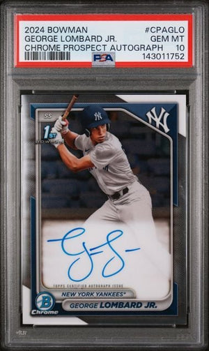 Graded 2024 Topps Bowman George Lombard Jr #CPAGLO Chrome Prospect Autograph 1st Bowman Rookie RC Baseball Card PSA 10 Gem Mint