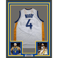 Framed Autographed/Signed Moses Moody 35x37 Golden State White Basketball Jersey Beckett BAS COA