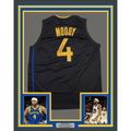 Framed Autographed/Signed Moses Moody 35x39 Golden State Black Basketball Jersey Beckett BAS COA