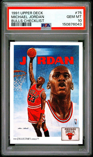 Graded 1991 UD Upper Deck Michael Jordan #75 Bulls Checklist Basketball Card PSA 10 Gem Mint