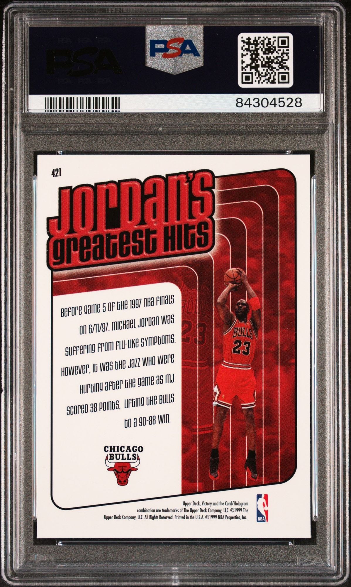 Graded 1999 UD Upper Deck Victory Michael Jordan #421 Greatest Hits Basketball Card PSA 10 Gem Mint