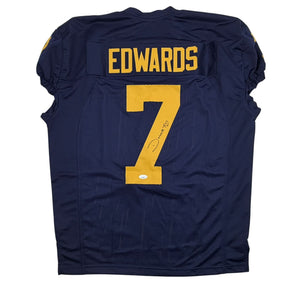 Autographed/Signed Donovan Edwards Michigan Blue College Football Jersey JSA COA