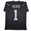 Autographed/Signed Tre Tucker Oakland Las Vegas Black Football Jersey Beckett BAS COA