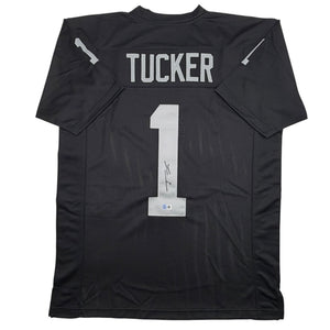 Autographed/Signed Tre Tucker Oakland Las Vegas Black Football Jersey Beckett BAS COA