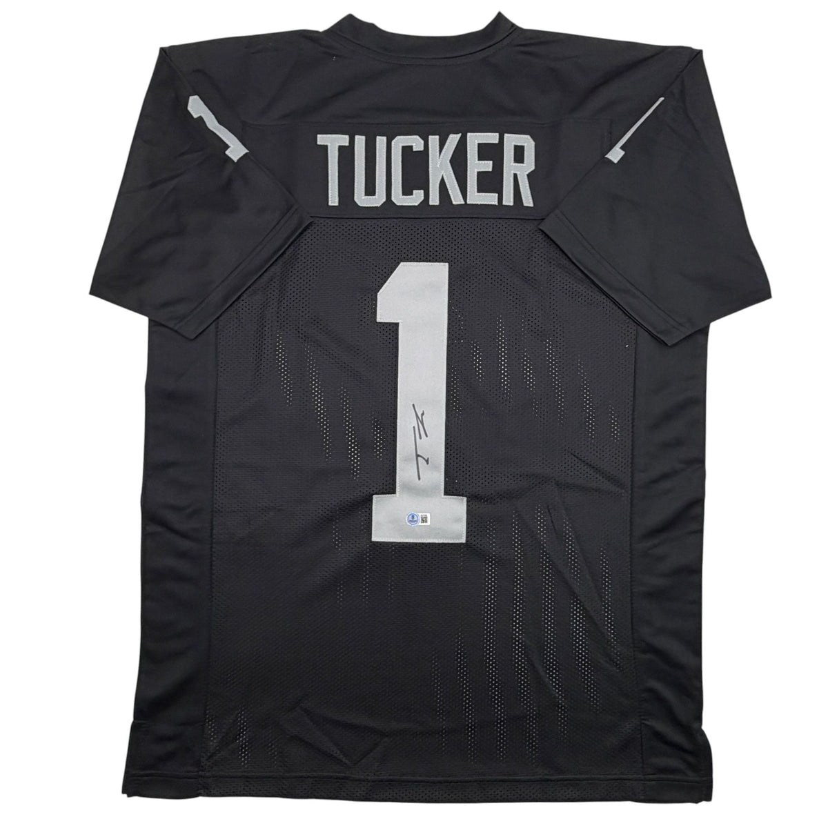 Autographed/Signed Tre Tucker Oakland Las Vegas Black Football Jersey Beckett BAS COA