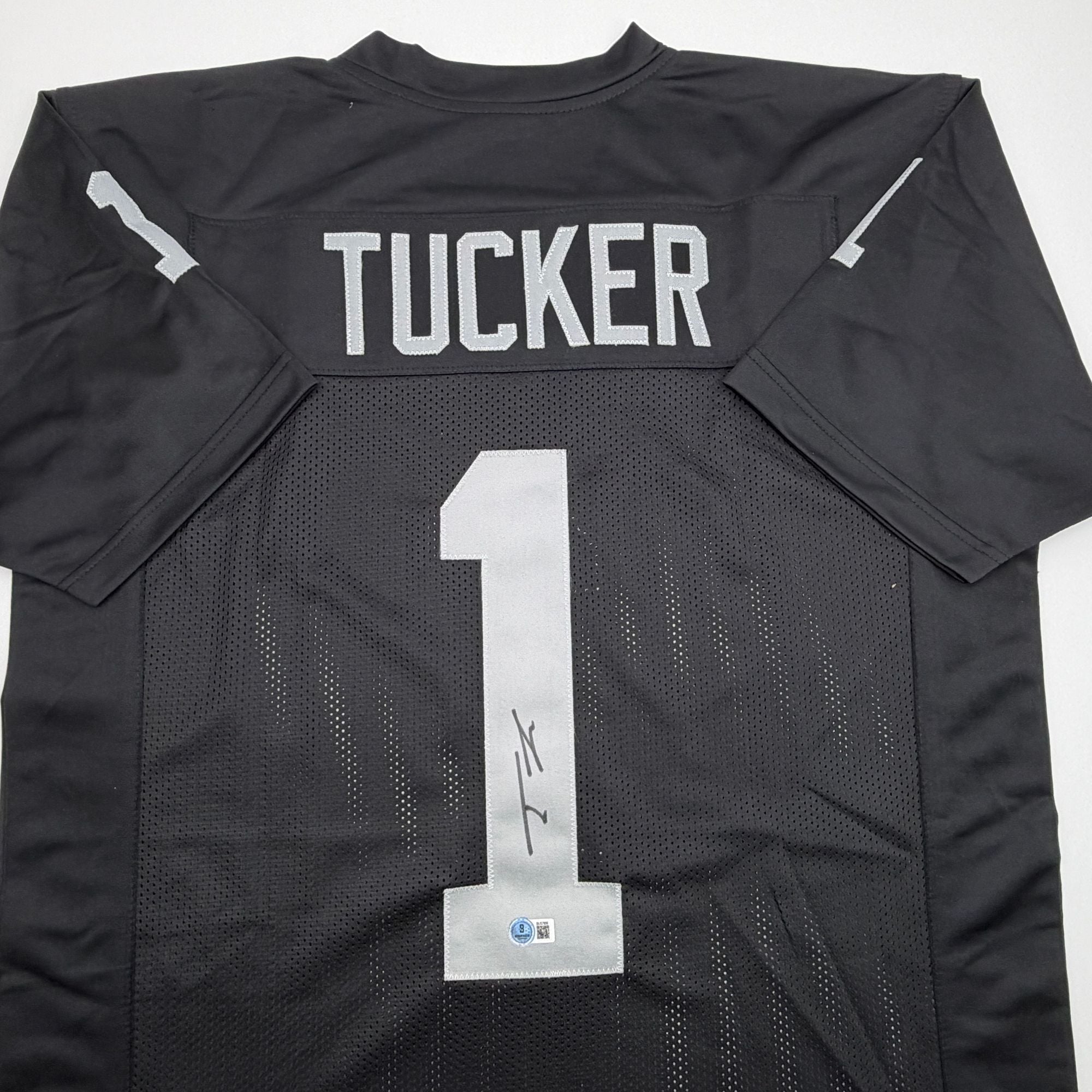 Autographed/Signed Tre Tucker Oakland Las Vegas Black Football Jersey Beckett BAS COA