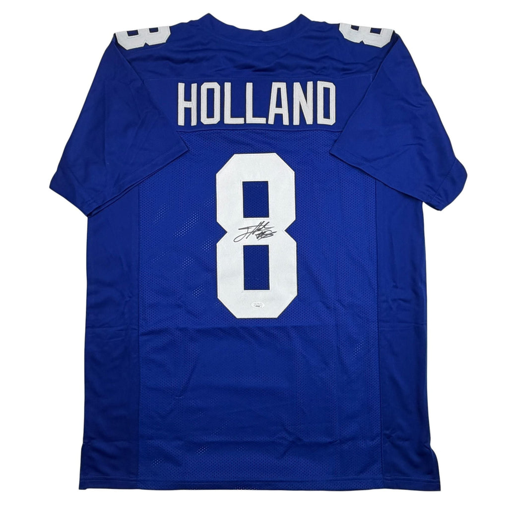 Autographed/Signed Jevon Holland New York Blue Football Jersey JSA COA