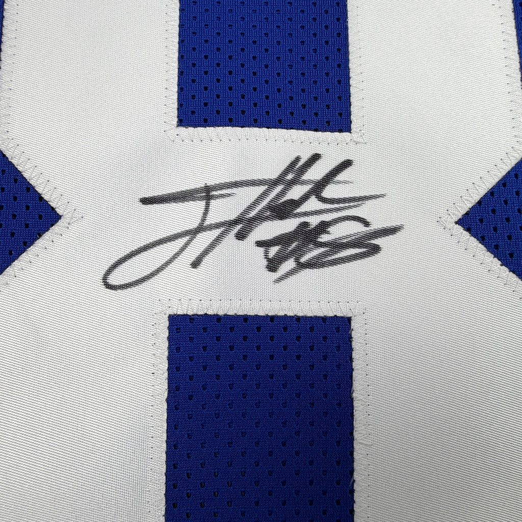 Autographed/Signed Jevon Holland New York Blue Football Jersey JSA COA