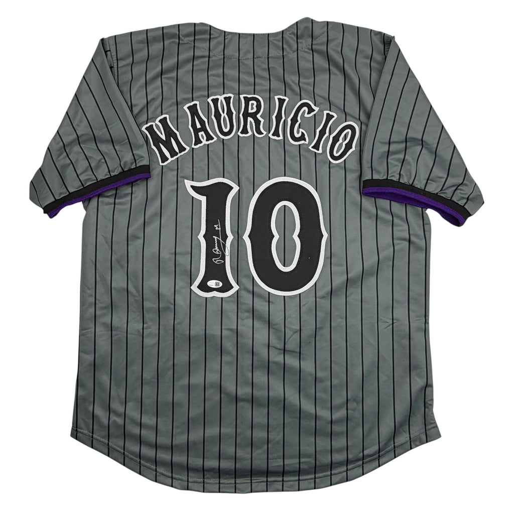 Autographed/Signed Ronny Mauricio New York Grey Pinstripe City Connect Baseball Jersey Beckett BAS COA