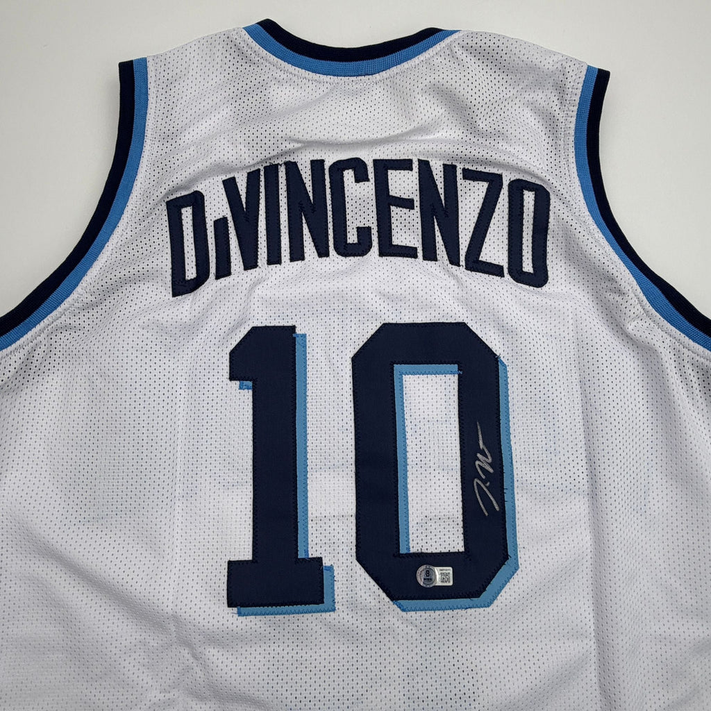 Autographed/Signed Donte DiVincenzo Villanova White College Basketball Jersey Beckett BAS COA