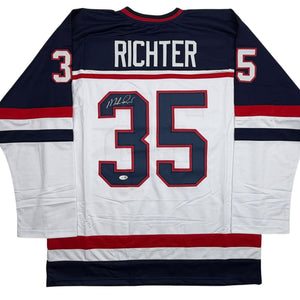 Autographed/Signed Mike Richter USA United States White Hockey Jersey JSA COA